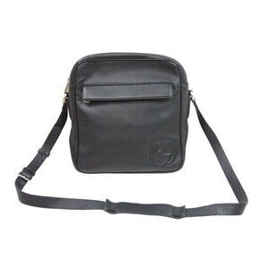 Gucci Shoulder Bag GG Logo Black Leather